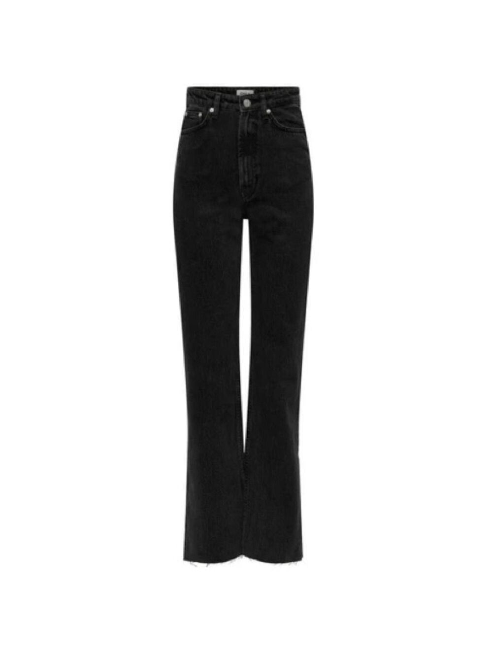 Only Onlriley Ex High Waist Straight Dnm Dot258 Noos Black Raw Hem Jeans, SZ 27